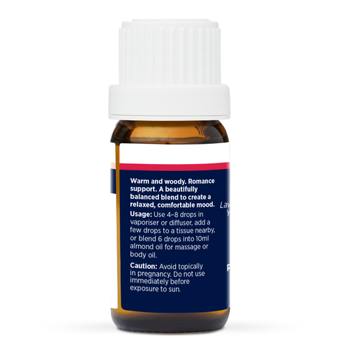 Allure Pure Essential Oil Blend 10ml, side of the bottle listing the oils in the blend