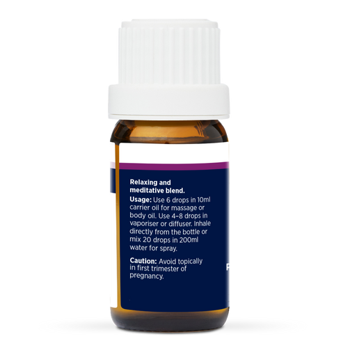 Exotic Pure Essential Oil Blend 10ml, side of the bottle listing the oils in the blend