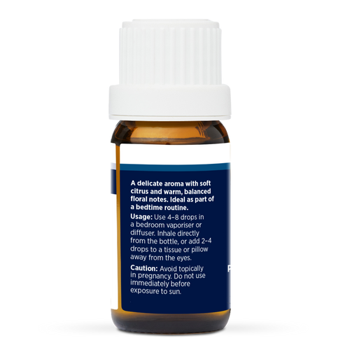 Good Night Pure Essential Oil Blend 10ml, side of the bottle listing the oils in the blend