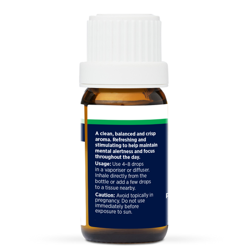 Mental Clarity Pure Essential Oil Blend 10ml, side of the bottle listing the oils in the blend