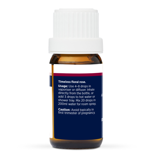 Posy of Roses Pure Essential Oil Blend 10ml, side of the bottle listing the oils in the blend