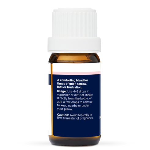 Sorrow Soothe Pure Essential Oil Blend 10ml, side of the bottle listing the oils in the blend