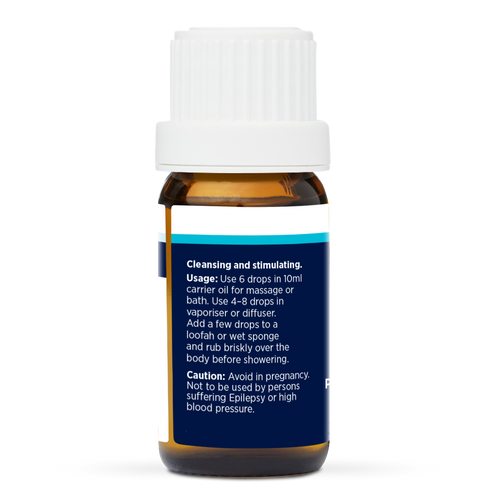 Toxin Cleanser Pure Essential Oil Blend 10ml, side of the bottle listing the oils in the blend