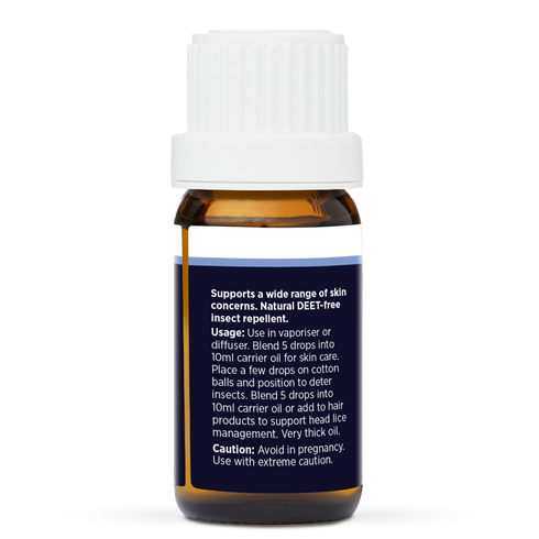 Neem Pure Essential Oil 10ml, side of the bottle showing the botanical name and directions
