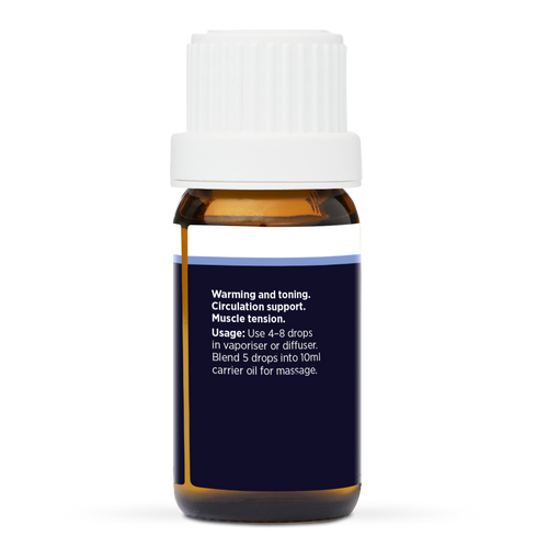 Nutmeg Pure Essential Oil 10ml, side of the bottle showing the botanical name and directions