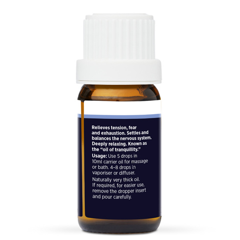 Vetiver Pure Essential Oil 10ml, side of the bottle showing the botanical name and directions