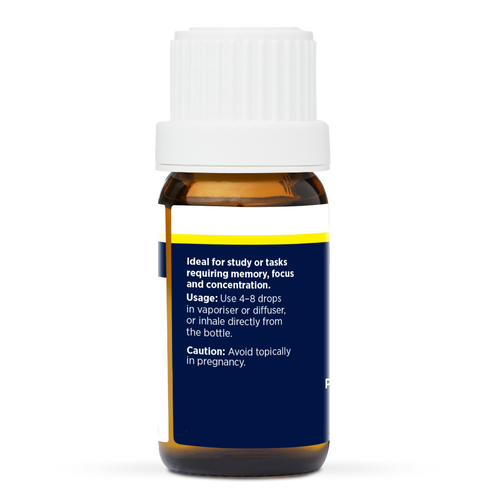 Clarifying & Stimulating Pure Essential Oil Blend 10ml, side of the bottle listing the oils in the blend