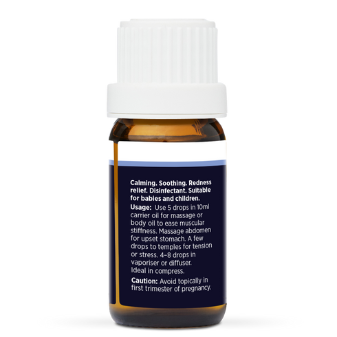 Chamomile (Roman) Pure Essential Oil 10ml, side of the bottle showing the botanical name and directions
