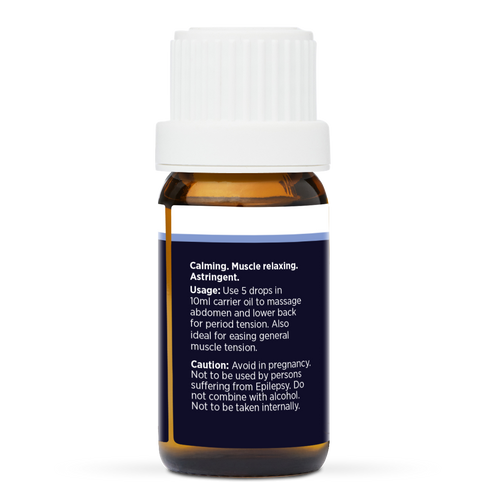 Clary Sage Pure Essential Oil 10ml, side of the bottle showing the botanical name and directions