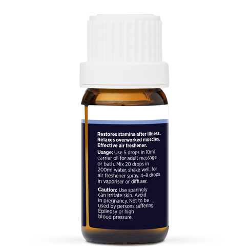 Sage Pure Essential Oil 10ml, side of the bottle showing the botanical name and directions