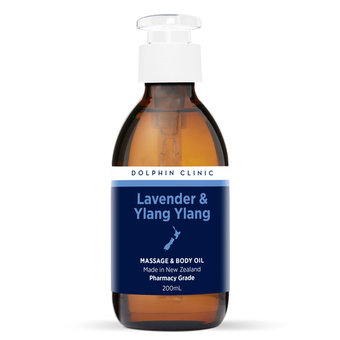 Lavender & Ylang Ylang Massage Oil 200ml, front of the pack