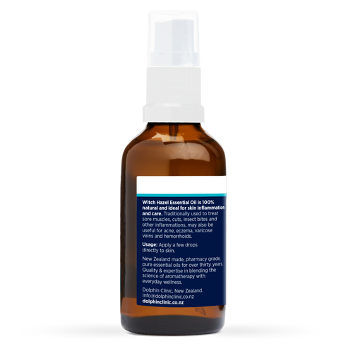 Witch Hazel 50ml, side of the bottle showing the botanical name and directions