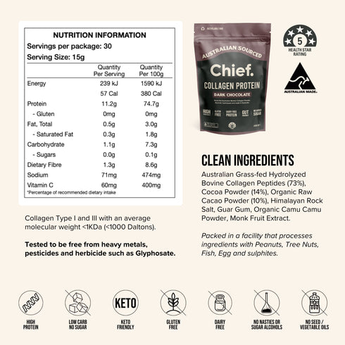 Collagen Protein Dark Chocolate Powder 450g-Chief-Matakana Pharmacy