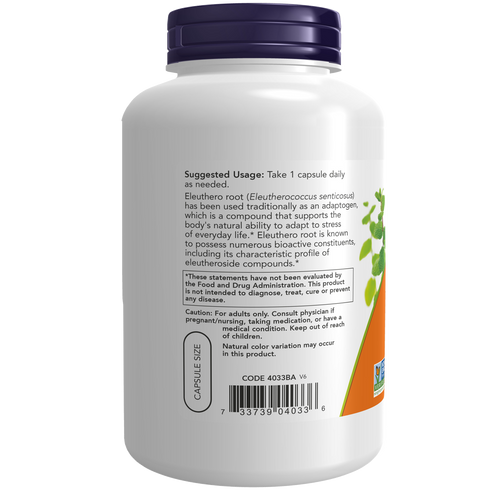 Eleuthero 500mg 250s-NOW Supplements-Matakana Pharmacy