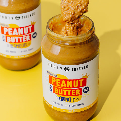 Peanut Butter Crunchy 1kg, label showing the ingredients and nutrition panel