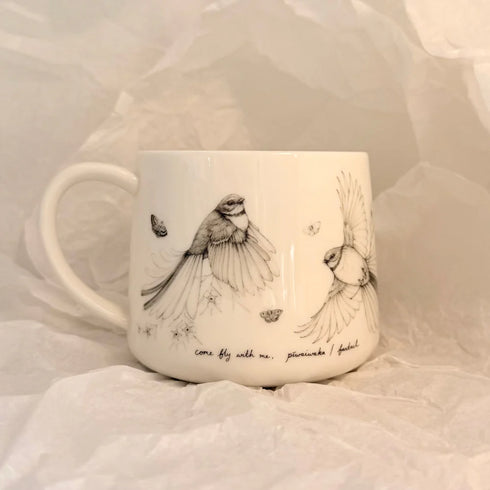 Mug - Fly With Me Piwaiwaka / Fantail-Katy Hayward-Matakana Pharmacy