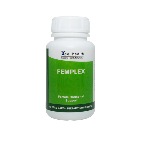 Image of plastic green and white bottle of Femplex 60Caps