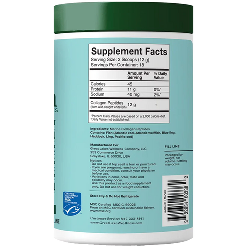 Great Lakes Wellness Sustainable Marine Collagen Peptides 227g - Unflavoured-Great Lakes Wellness-Matakana Pharmacy