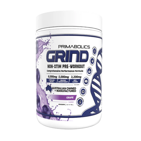 Grind Non-Stim Pre Workout Grape Powder-Primabolics-Matakana Pharmacy