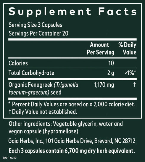 Fenugreek Seed 60 Capsules-Gaia Herbs-Matakana Pharmacy