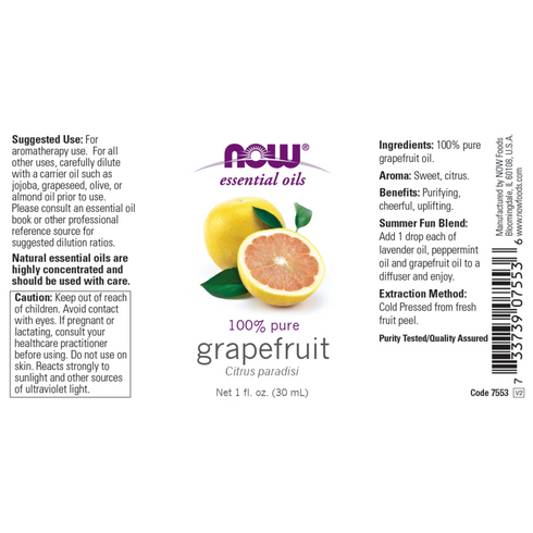 NOW Essential Oil 100% Pure Grapefruit 30ml-NOW Supplements-Matakana Pharmacy