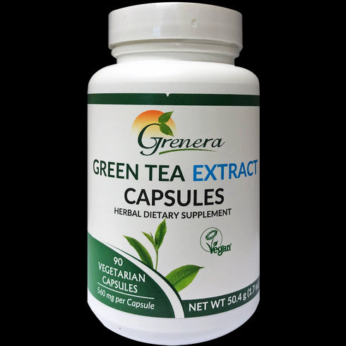 Image of Green Tea Extract 90vcaps by Grenera. Comes in a white plastic bottle