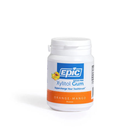Image of EPIC Xylitol Chewing Gum Orange Mango Bottle 50