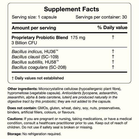 Image of SporeBiotic 30caps supplement facts