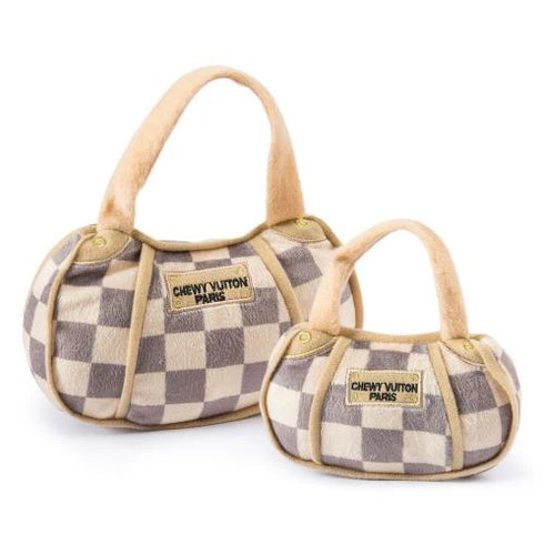 Checker Chewy Vuiton Handbag Squeaker Dog Toy Small / Mini-Haute Diggity Dog-Matakana Pharmacy