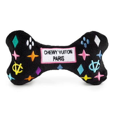 Black Monogram Chewy Vuiton Bone Squeaker Dog Toy Large-Haute Diggity Dog-Matakana Pharmacy