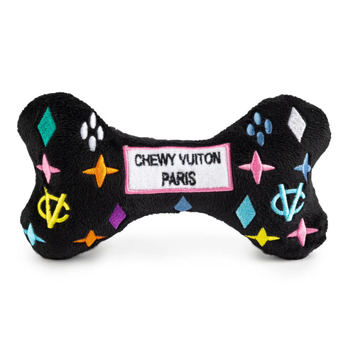 Black Monogram Chewy Vuiton Bone Squeaker Dog Toy Large-Haute Diggity Dog-Matakana Pharmacy
