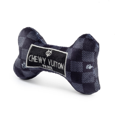 Black Checker Chewy Vuiton Bone Squeaker Dog Toy Large-Haute Diggity Dog-Matakana Pharmacy
