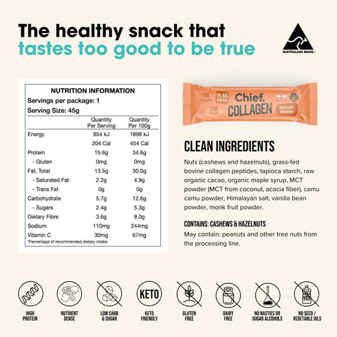Collagen Protein Bar Hazelnut Brownie 45g-Chief-Matakana Pharmacy