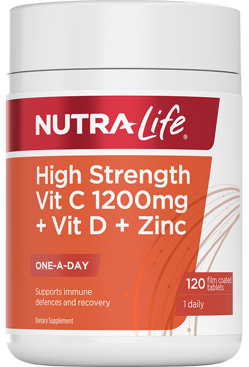 High Strength 1200mg Vitamin C + Vitamin D + Zinc 120 Tablets-Nutra-Life-Matakana Pharmacy