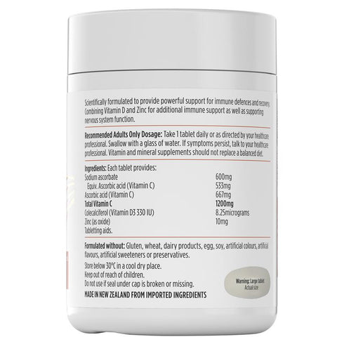 High Strength 1200mg Vitamin C + Vitamin D + Zinc 120 Tablets-Nutra-Life-Matakana Pharmacy