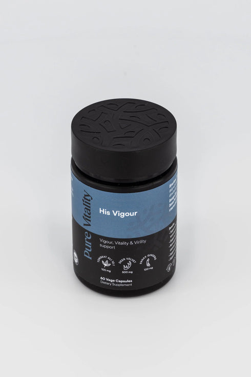 Image of top down shot showing the lid on the bottle of His Vigour 60caps
