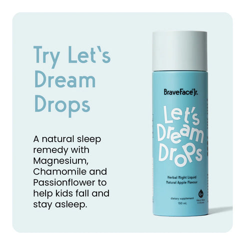 Benefits of using let's dream drops include a natural sleep using magnesium, chamomile and passionflower to support kids to sleep well.