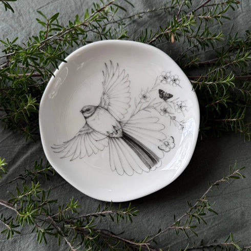 Trinket Dish - Come Fly With Me - Piwaiwaka/Fantail-Katy Hayward-Matakana Pharmacy