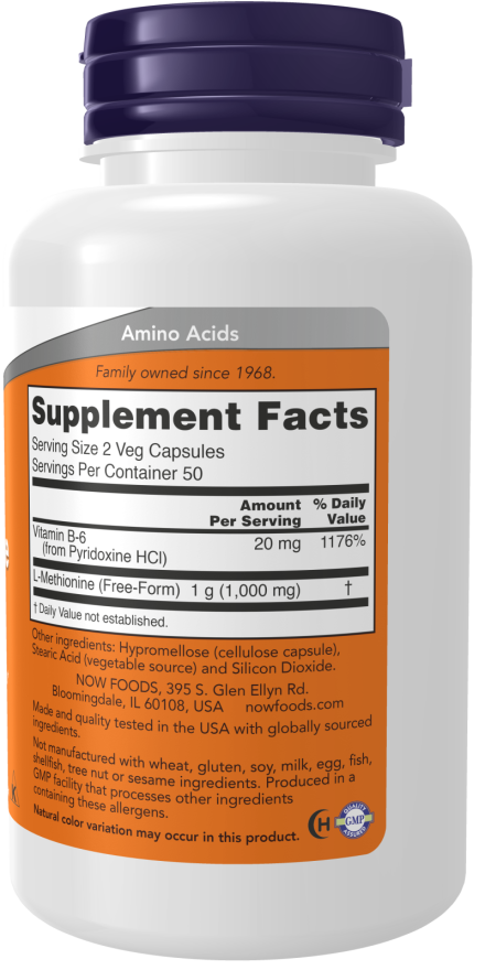 Image of L-Methionine 500mg 100caps supplement facts