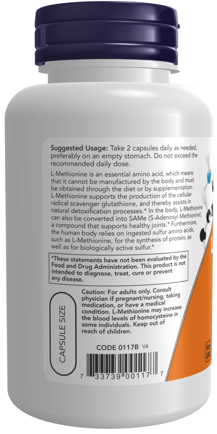 Image of L-Methionine 500mg 100caps suggested usage