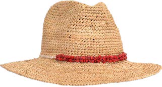 Ladies Hat Rusty Natural with a string of red decorative beads around it