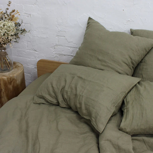 CAMDEN CO. Linen Euro Cases - Set of 2 - Green Moss-Matakana Pharmacy