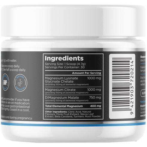 BIOSPHERE Magnesium powder 141g, Mango Pineapple Flavour-Biosphere-Matakana Pharmacy