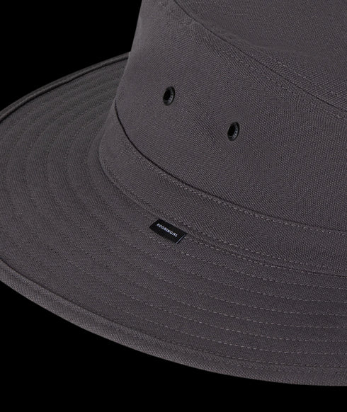 Close up image of logo tab on Men Mid Brim Hat SurfSide Slate M/L