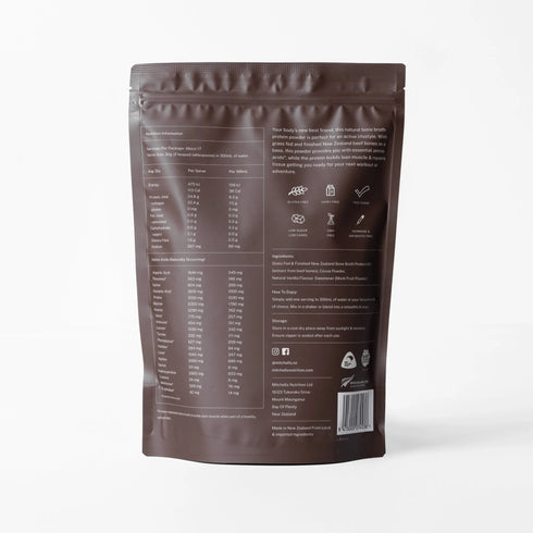 Image of Bone Broth Protein Chocolate Powder 500g back of packet
