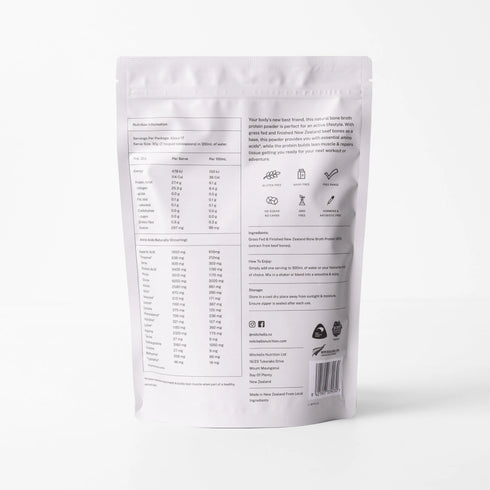 Image of Bone Broth Protein Powder Unflavoured 500g back of packet