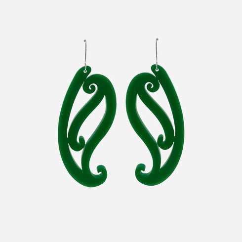 Earrings - Tupua?rangi Ngutu Ka?ka? Green Solid-Nichola-Matakana Pharmacy