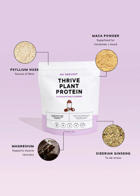 Thrive Plant Protein Choc Malt 500g-Nu Harvest-Matakana Pharmacy