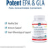 image showing the benefits of taking Pro EPA with GLA. Benefits include supporting healthy skin, immune support and heart and neurological support.
