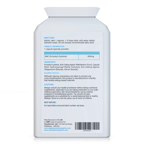 NAC 600mg 120 Capsules-Swiss Bioenergetics-Matakana Pharmacy